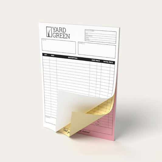 Yard Green invoice pad on a white background
