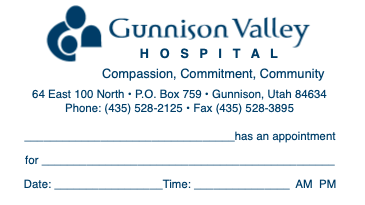 GVH Appointment Cards